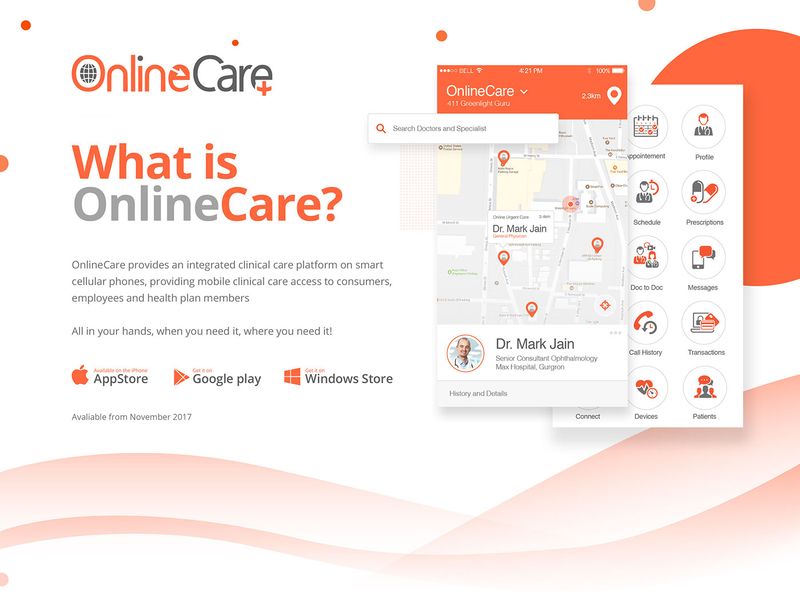 OnlineCare - Health Care App - UI/UX Design - Branding - Icons - Social Media Marketing