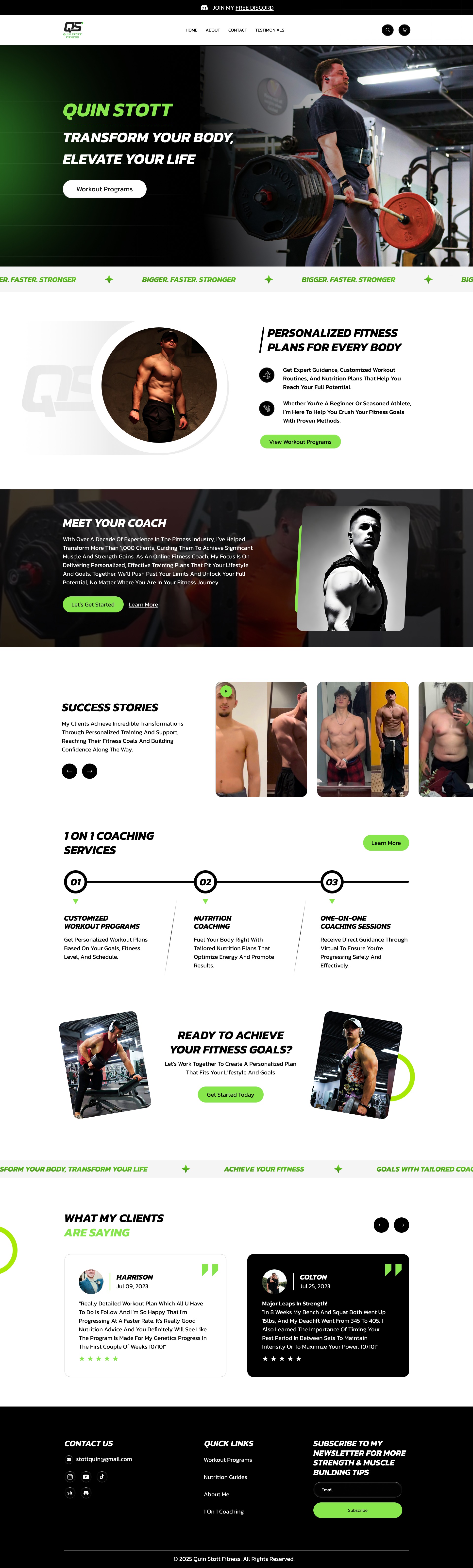 Quin Stott Fitness — High-Energy Transformation UI Design Image 0