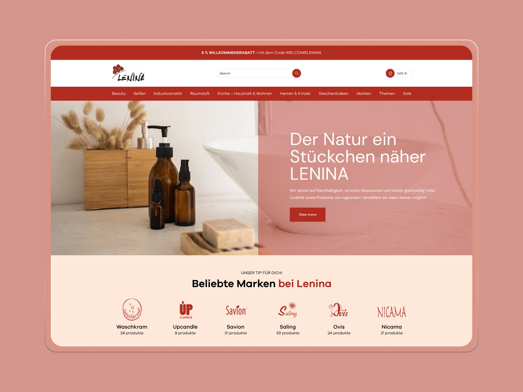 Lenina – Minimalist Organic Cosmetics E-Commerce UI