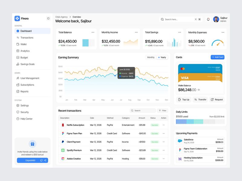 Finora - Finance Management Dashboard
