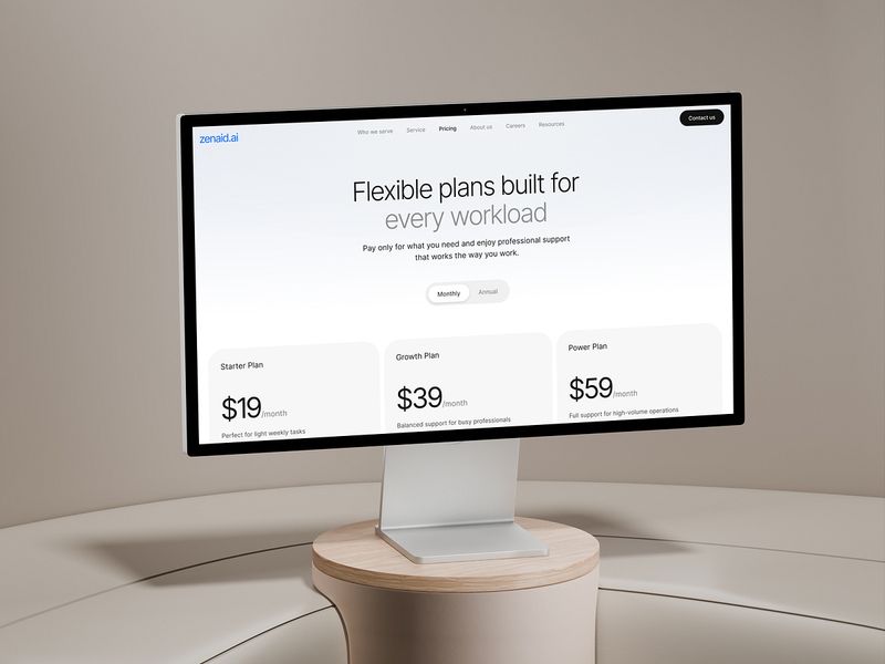 Pricing page - Virtual assistant website