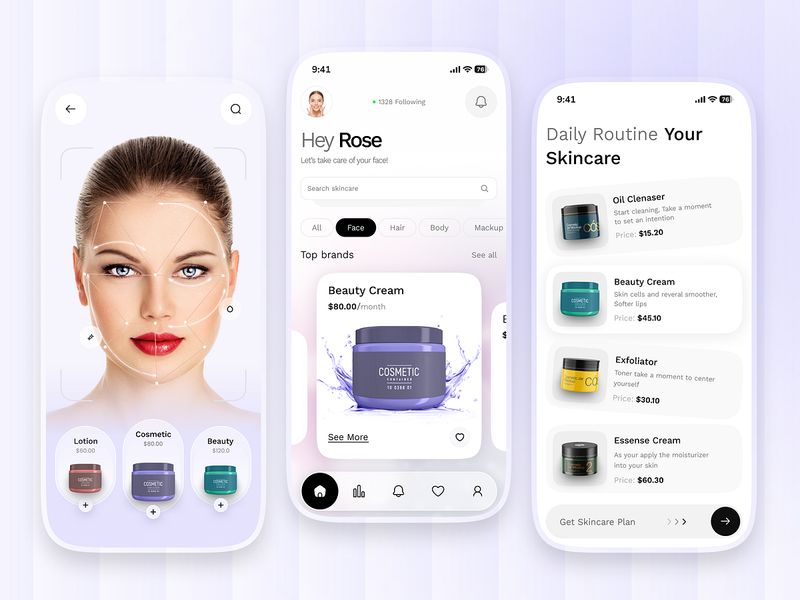 AI Skincare App UI/UX Design Face Analysis & Beauty Routine