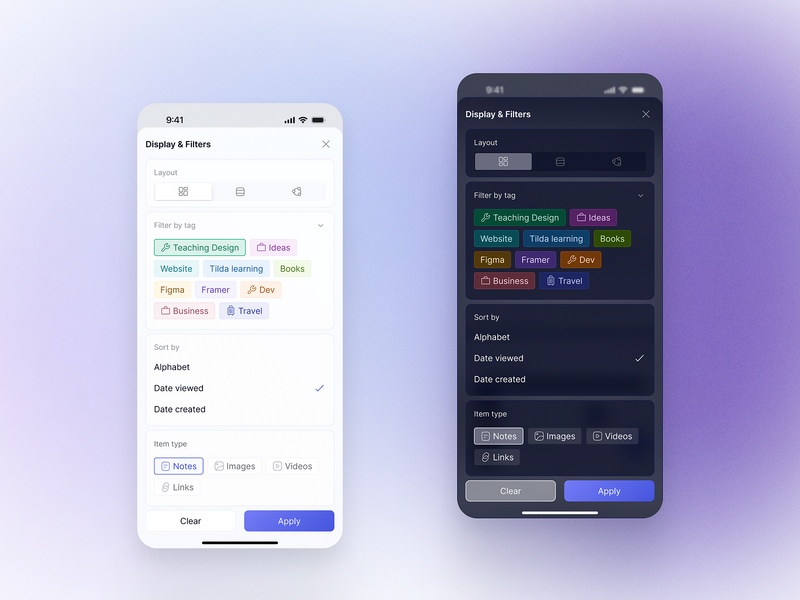 Mobile App Settings – Light & Dark Mode