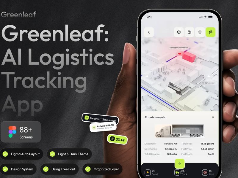 Greenleaf — AI Logistics Tracking App UI Kit - Mobile design asset by UI8