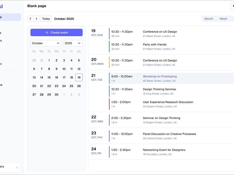 List view by Days of Calendar 
