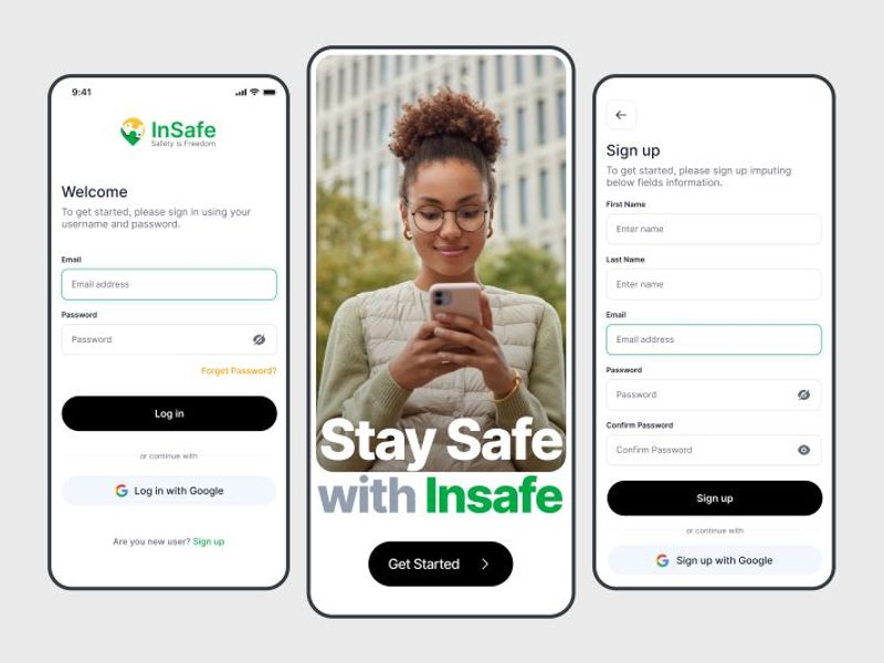 InSafe – Safety & Authentication Mobile App UI