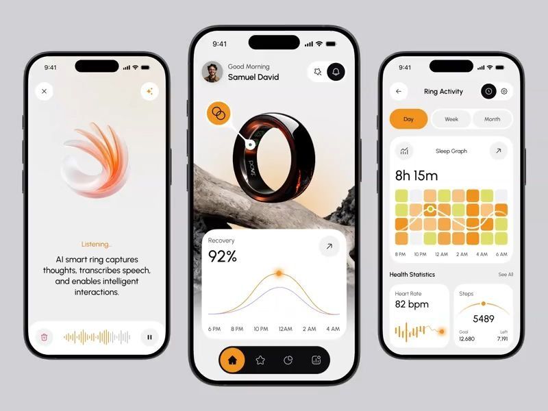 Smart Ring Mobile App - Health Tracking UI