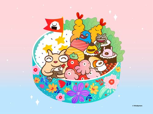 Quirky Monster Sushi Don Illustration 