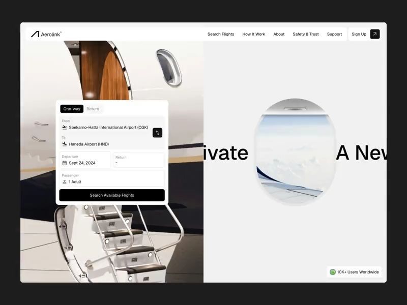 Empty Legs Private Jet Booking Landing Page