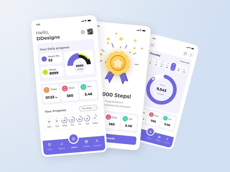 Fitness Tracker App UI Kit – Step Counter, Health Dashboard
