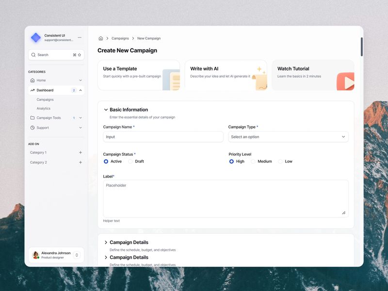 New Campaign - Consistent UI