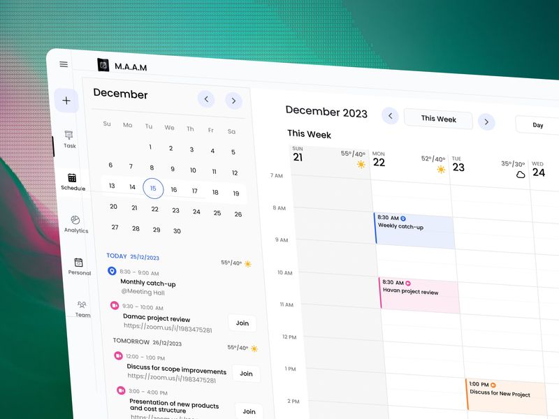 📅 Modern Calendar & Task Management Workspace Design