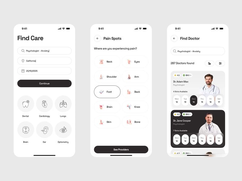Find Care – Doctor Booking Mobile App UI