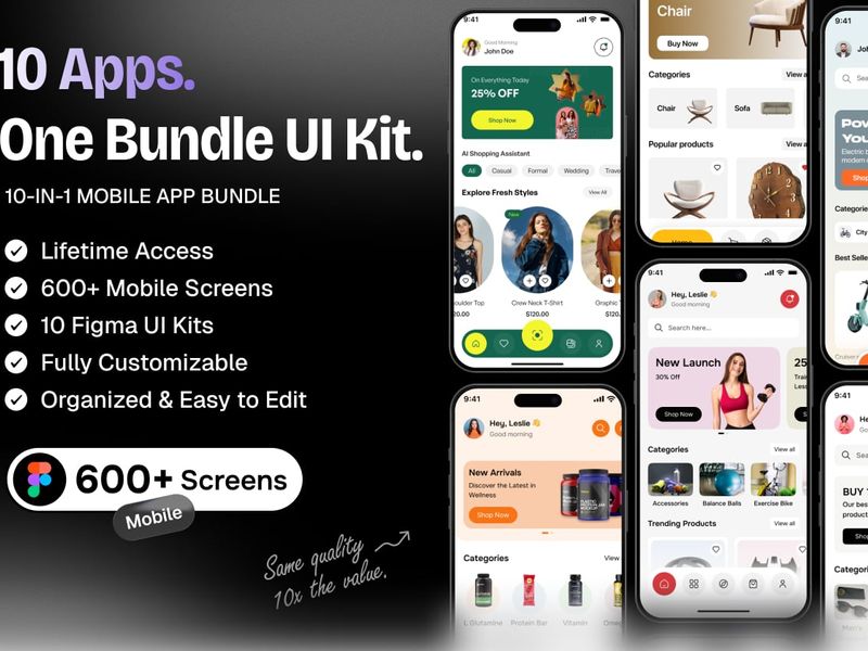 10-in-1 E-commerce Mobile App UI Kit Bundle - Ecommerce, Mobile design asset by ui8