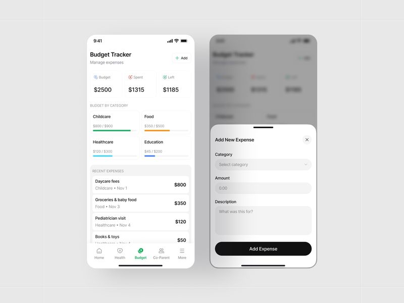 KidSync Family Organizer App –  Budget Tracker & Add Expense Page
