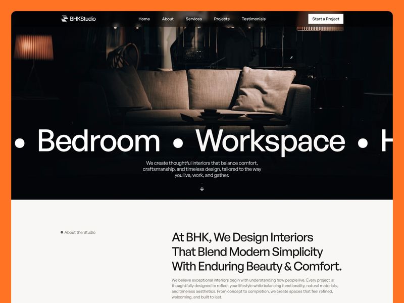 BHK – Interior Design Framer Template for Modern Design Studios
