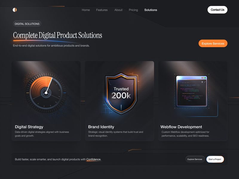 Digital Strategy & Brand Identity Sleek 3-Card Feature Showcase