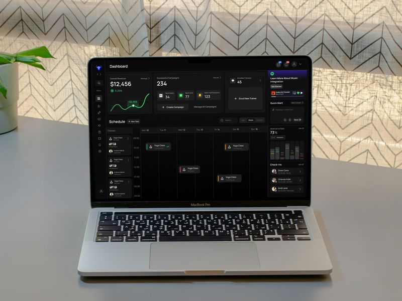 ⚡ Dark Mode Fitness Studio Management Dashboard