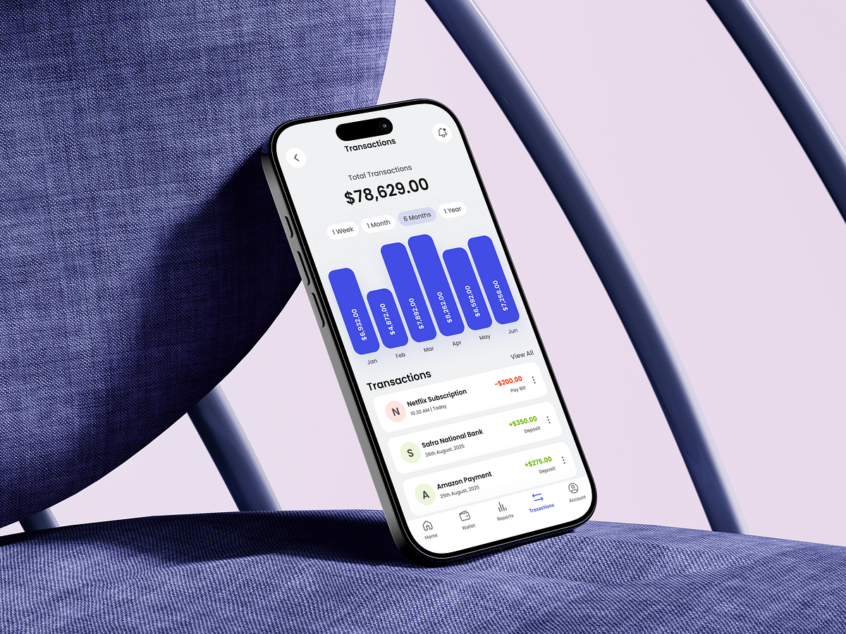 Fintech eWallet Mobile App - Transactions Screen Design