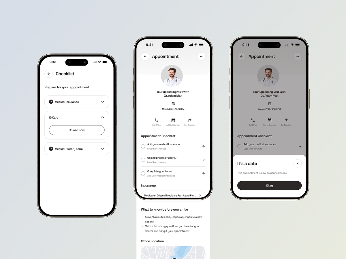 CuraDoc Medical Mobile App - Appointment Scheduling Flow