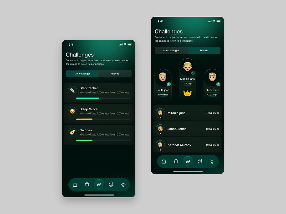 Fitness Challenge App – Gamified Health Tracking UI Image 0