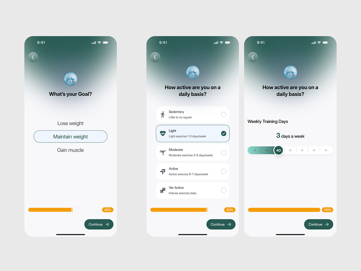 Fitness Nutrition App Design - Workout Goal Setup Flow Image 1