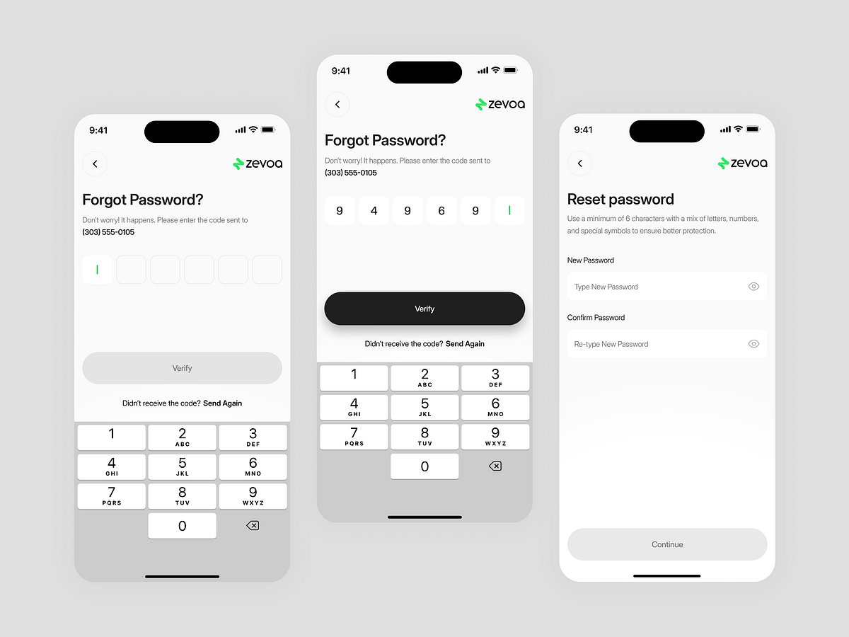 Zevoa Mobile App — Password Reset Flow Image 0