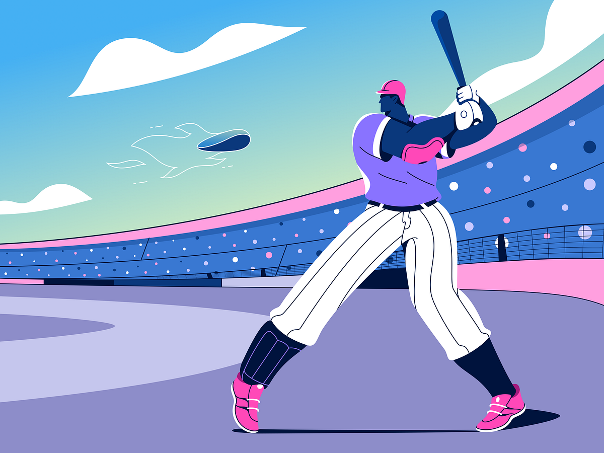 Neon Dream Baseball – Vibrant Baseball Illustration in Pastel Stadium