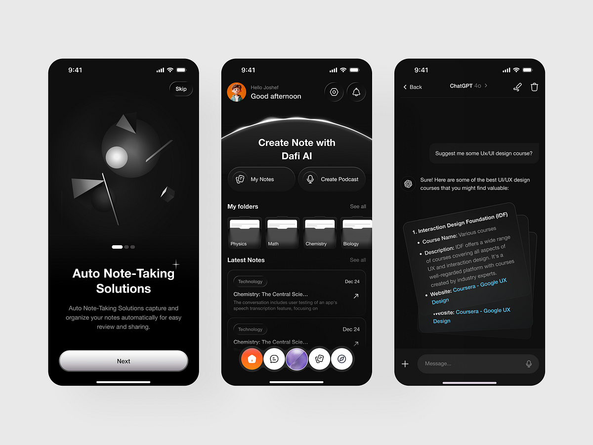 AI Auto Note-Taking App - Dafi AI Mobile UI Design Image 1