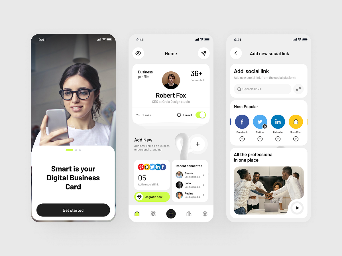 Digital Business Card & Social Link App | Mobile UI Design Image 1