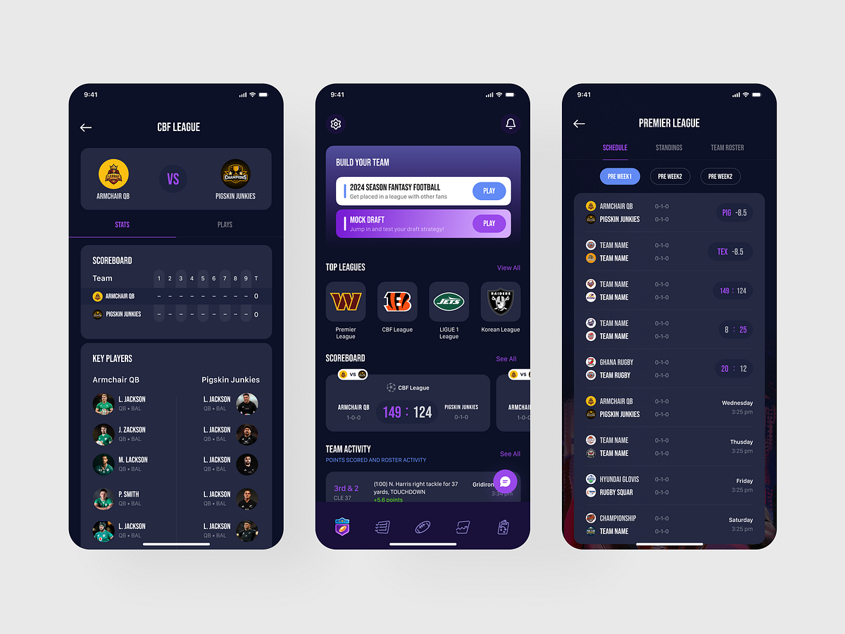 Fantasy League & Match Dashboard App UI Image 1