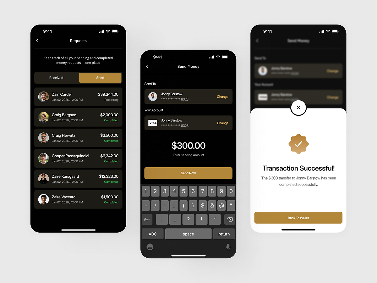 Fintech Mobile App UI Design | Money Transfer & Payment Requests Image 1