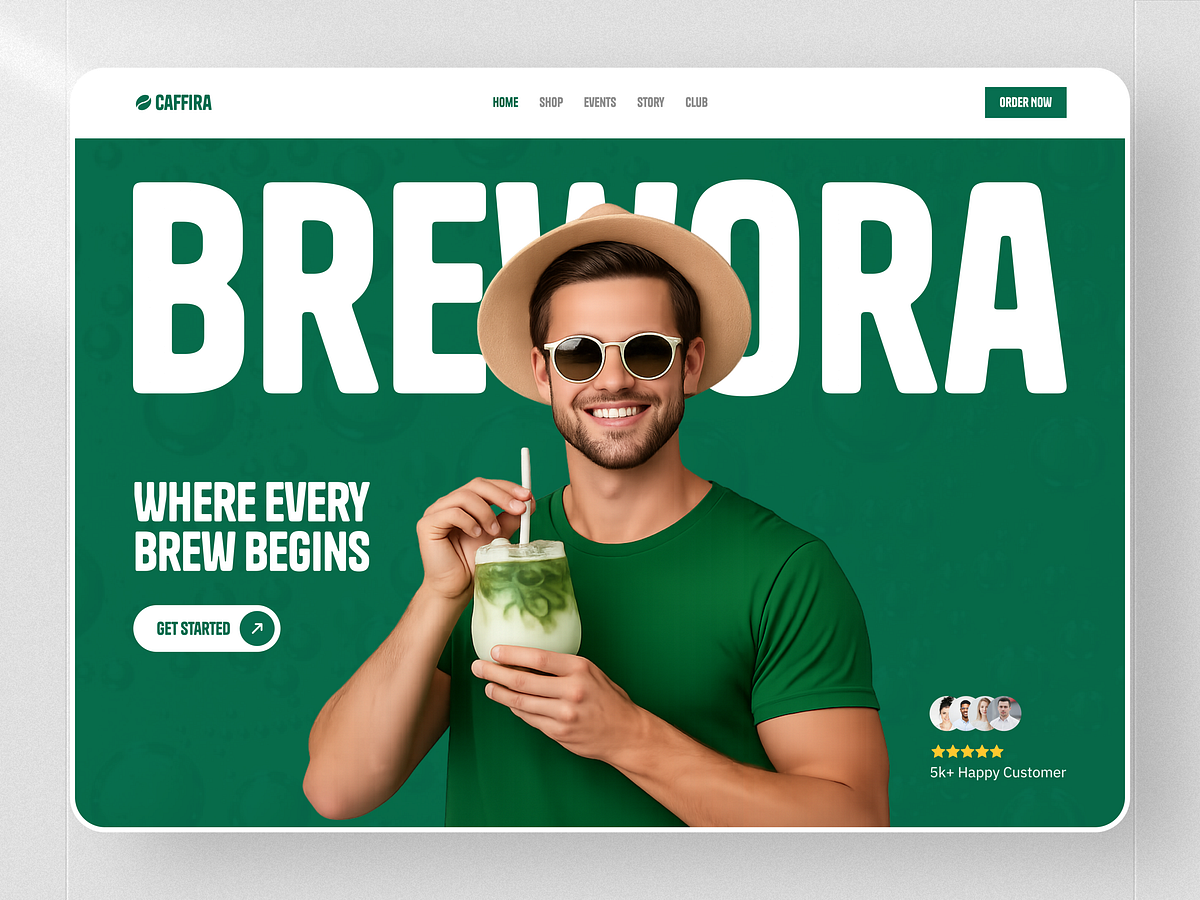 CAFFIRA -  Fresh Beverage Website UI with Bold Green Identity Image 0
