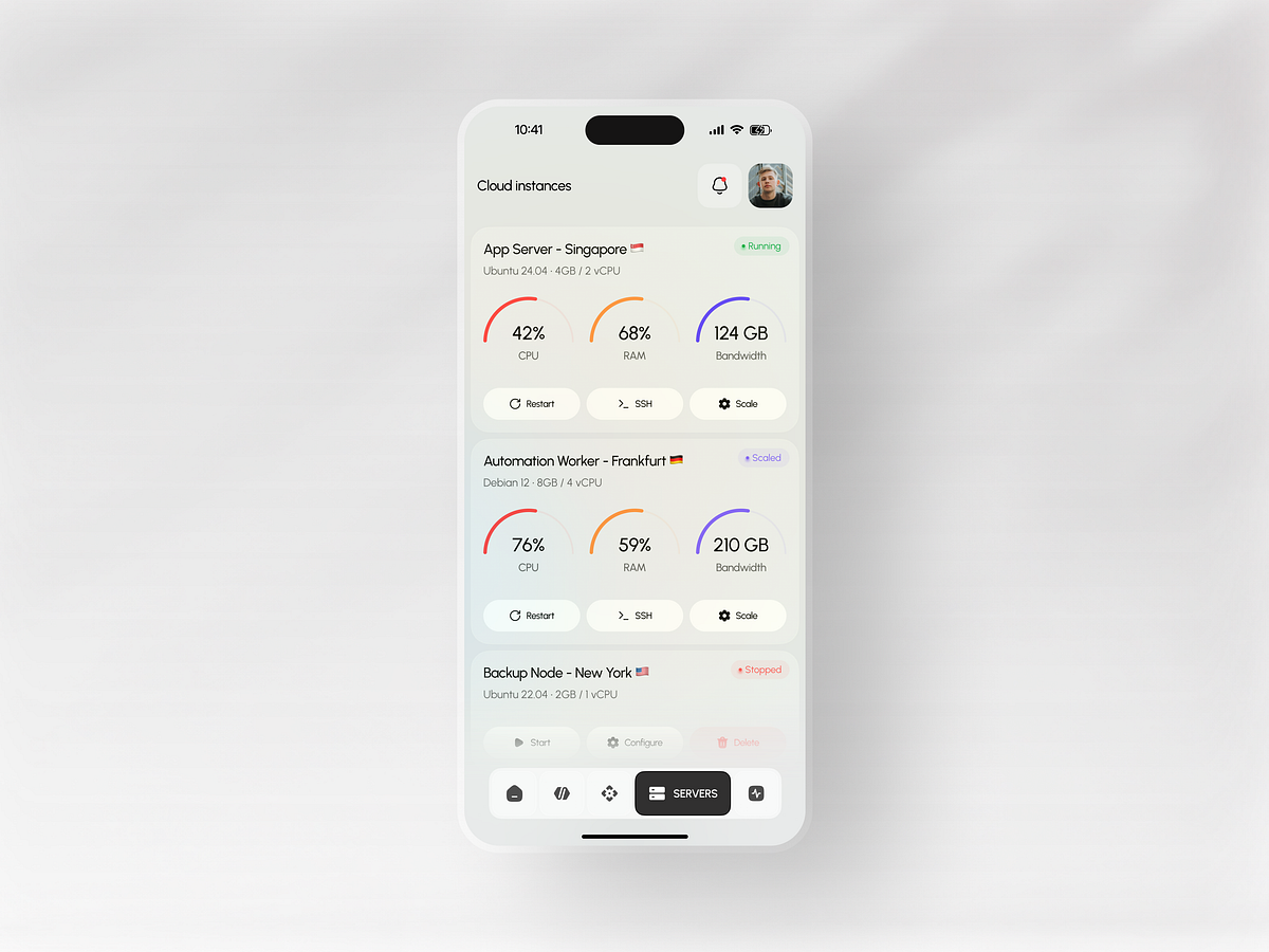 Cloud Instances & AI Automation SaaS Mobile App Design Image 1