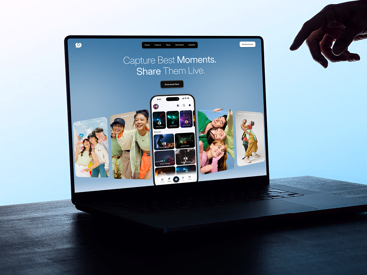 Momento - Social App Landing Page Design Image 0