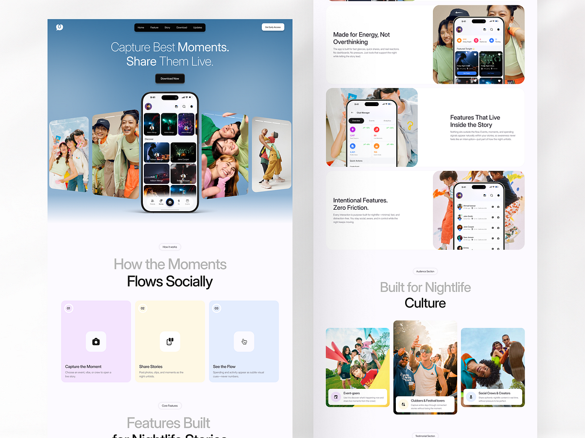 Momento - Social App Landing Page Design Image 1