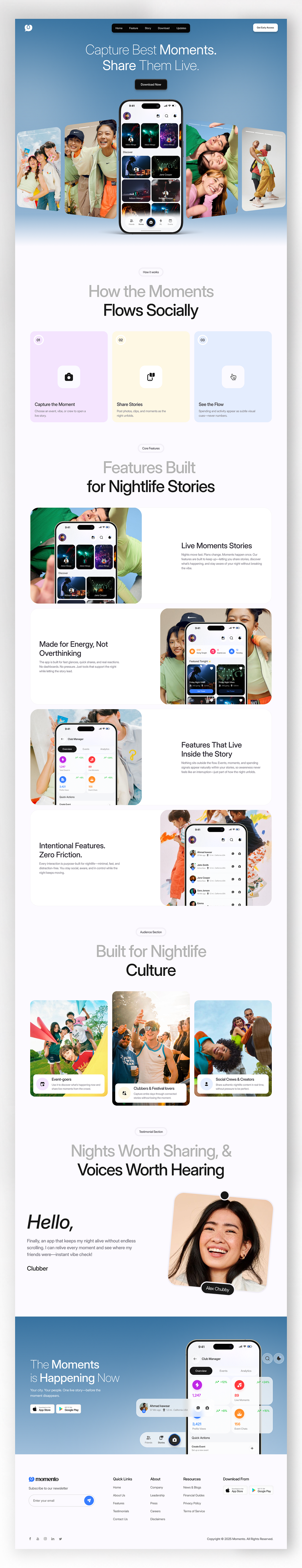 Momento - Social App Landing Page Design Image 2