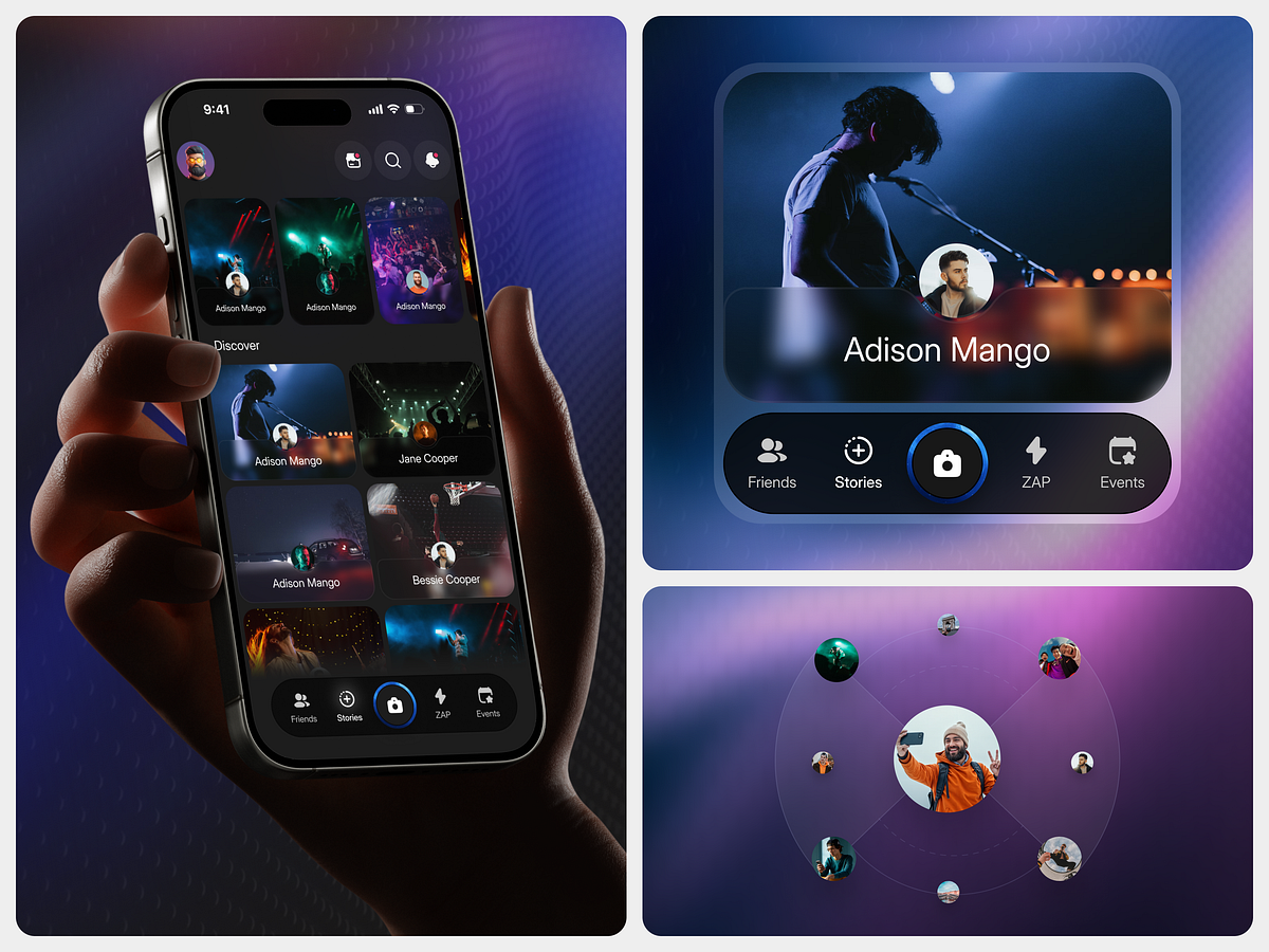 Momento - Dark Social Stories App Design