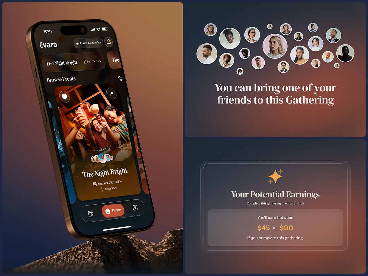 Evara - Social Gathering App UI, Event Discovery & Community Design Image 0