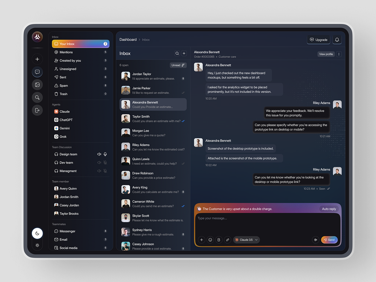 AI Customer Support Dashboard UI Design