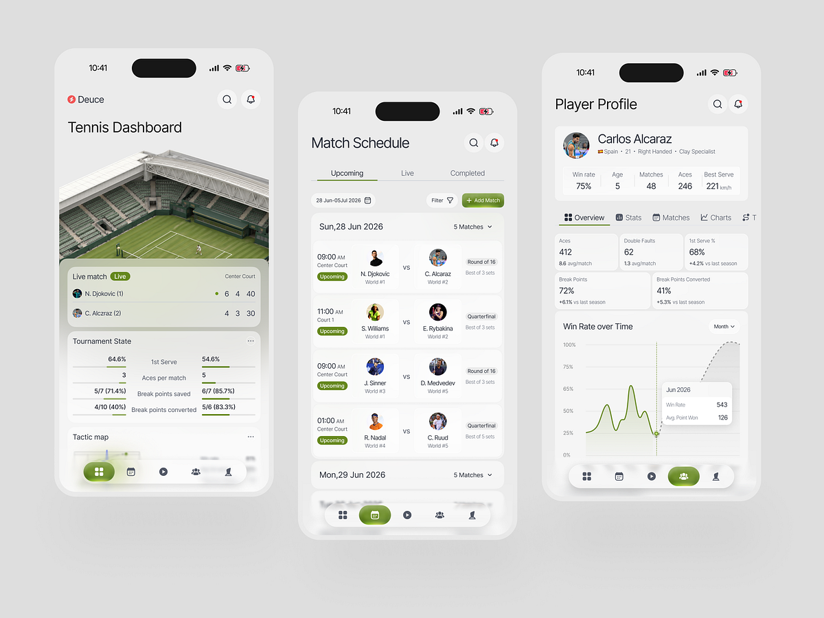 Deuce - Tennis Analytics Mobile App UI Design