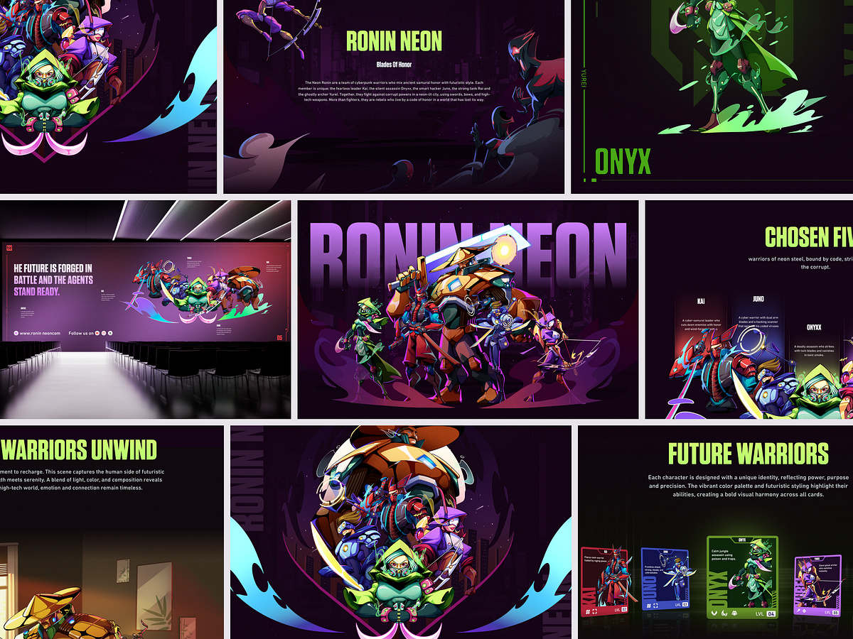 Ronin Neon - Cyberpunk Character Illustration & Card Design