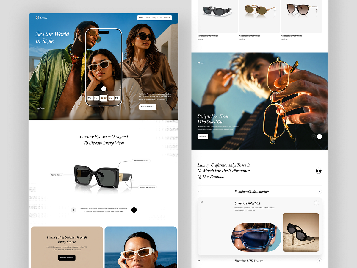 Orelux - Luxury Eyewear E-Commerce Website Design