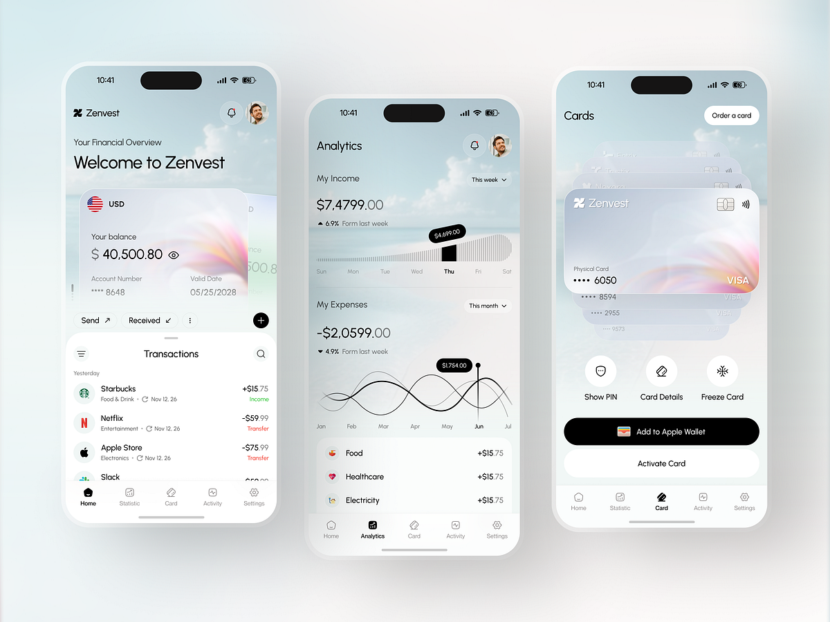 Zenvest — Finance Mobile App UI Design