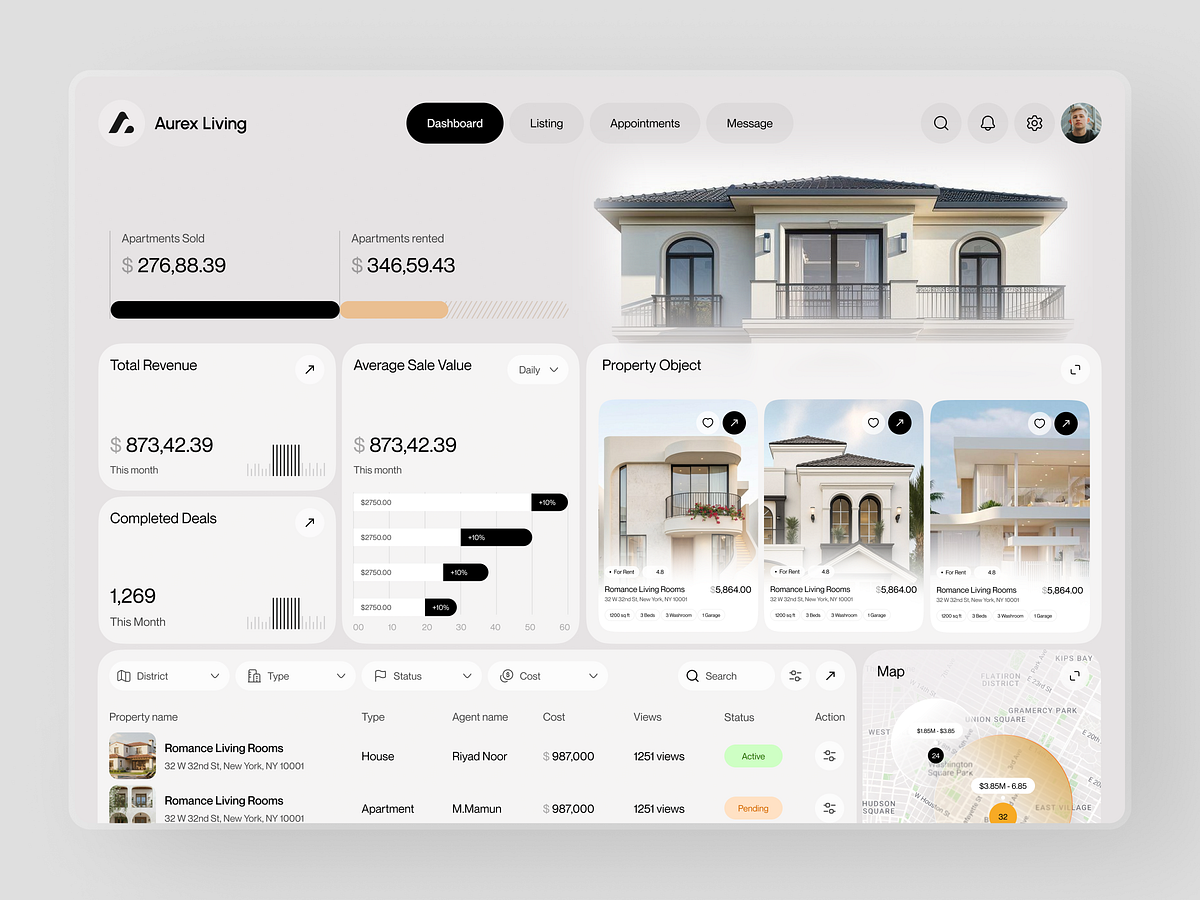 Aurex Living - Real Estate Dashboard UI Design