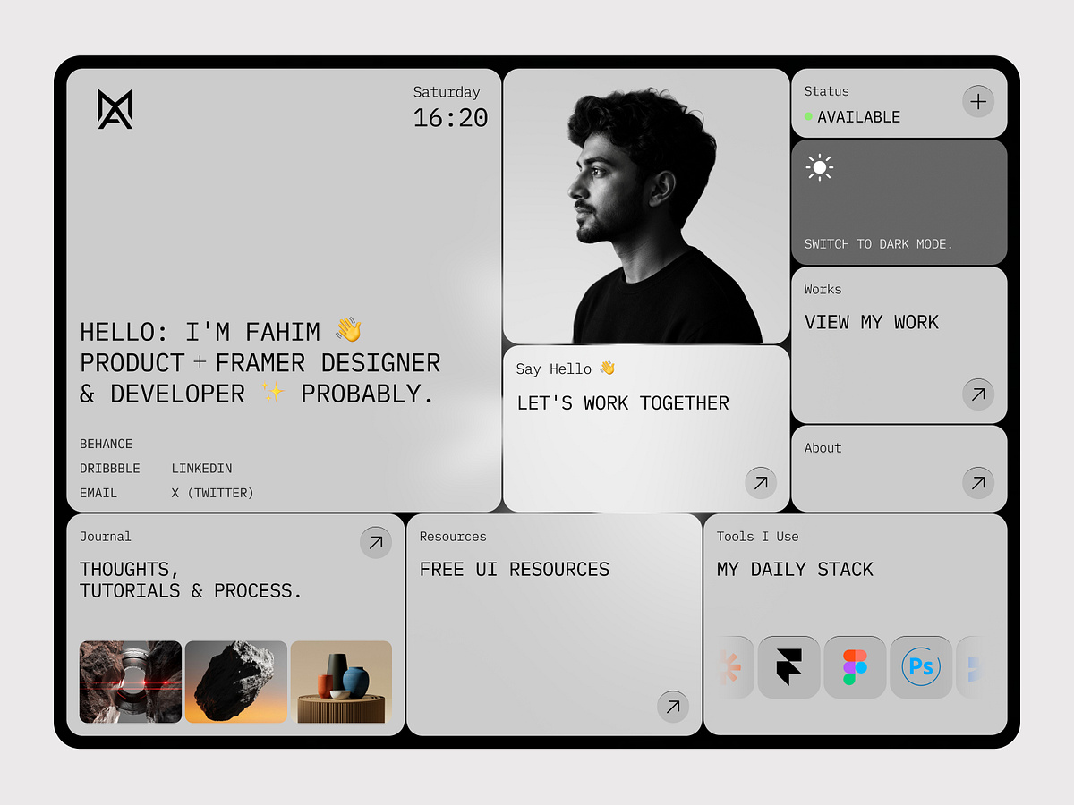 Minimalist Designer Portfolio — Bento Grid Website Design
