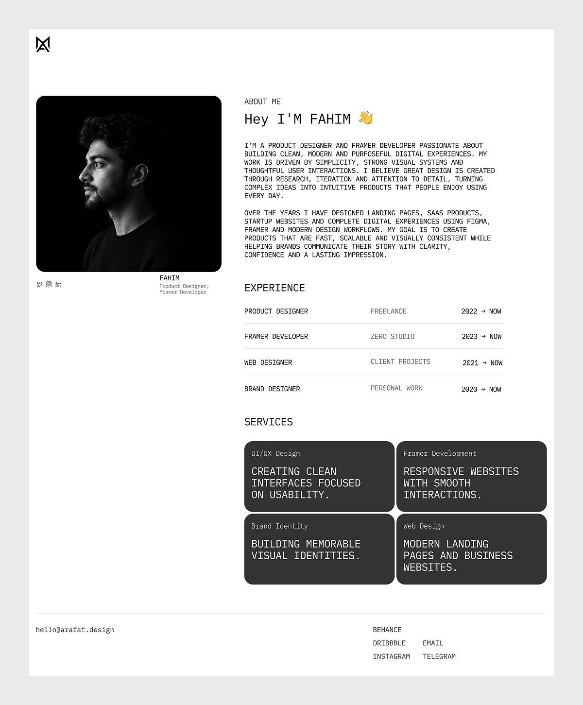 Minimalist Designer Portfolio — Bento Grid Website Design Image 1
