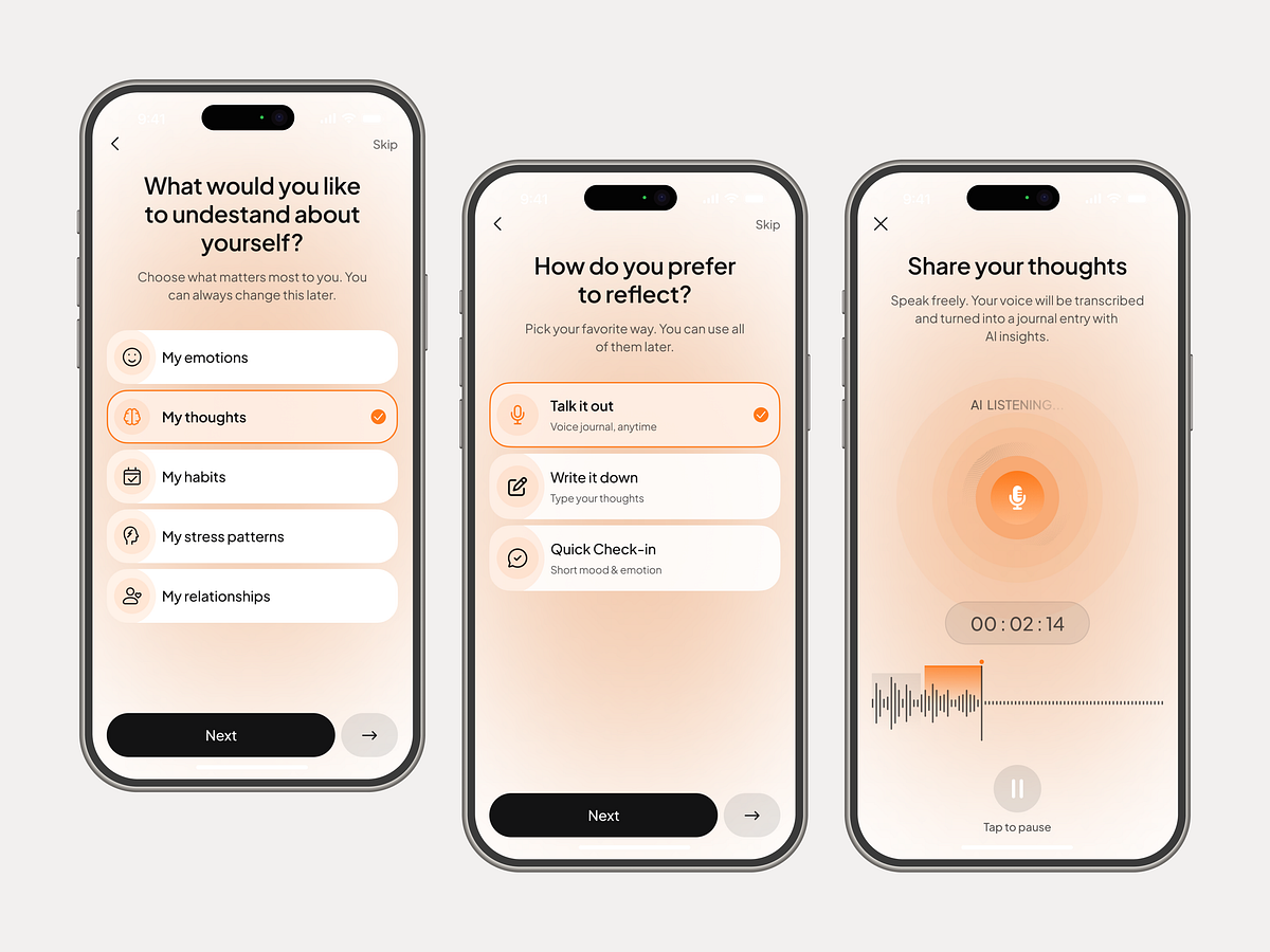 AI Voice Journaling Mobile App UI Design