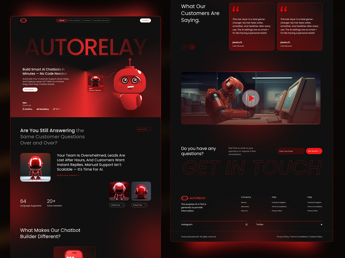 AutoRelay – AI Chatbot Builder Landing Page | SaaS UI/UX