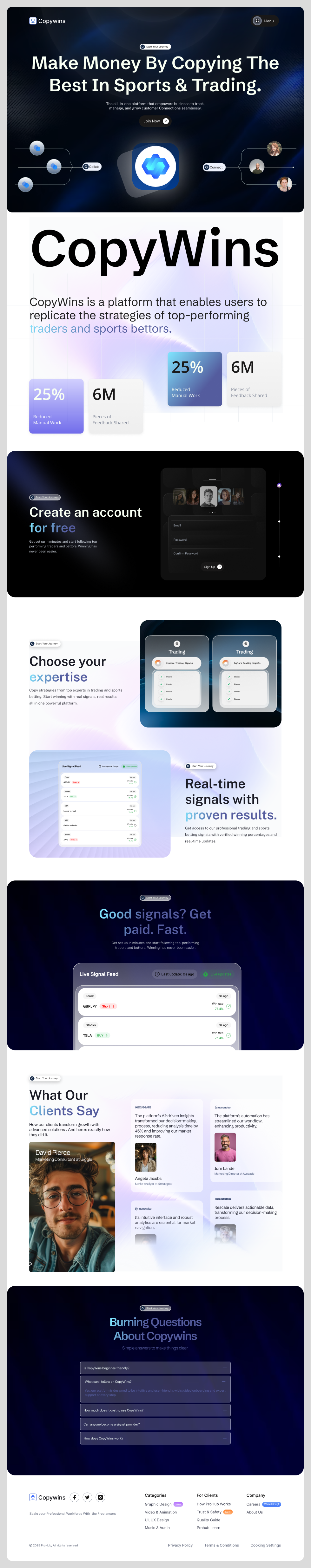 CopyWins – Sports & Trading Signal SaaS Landing Page Image 3